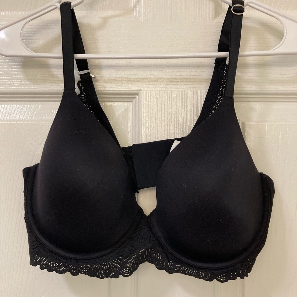 Aerie Sunnie Bloom Lace Trim Full Coverage Lightly Lined Bra in Black